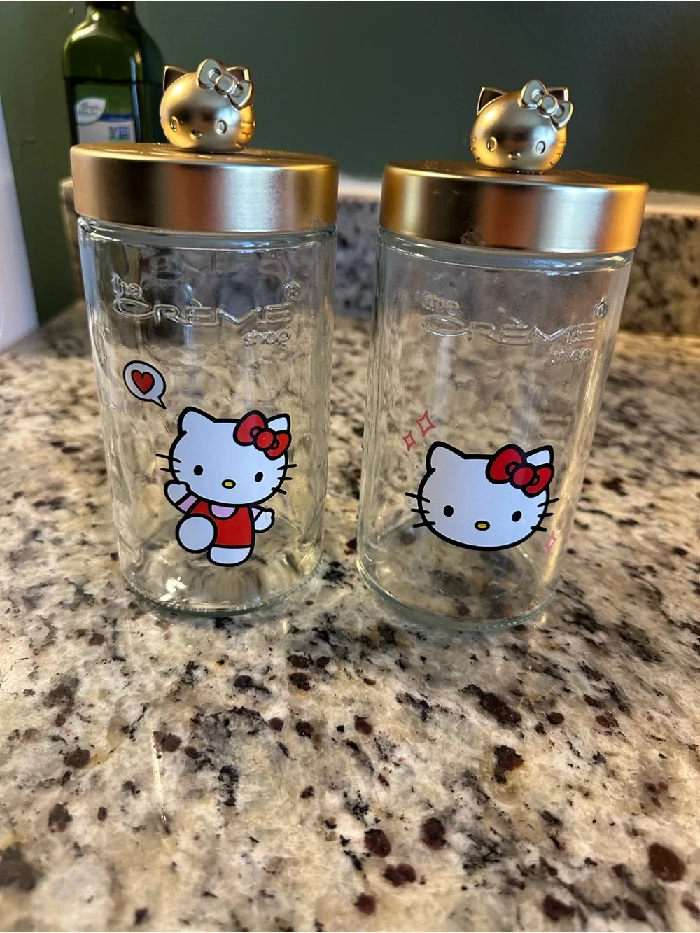 Hello Kitty Clear Glass Canisters with Gold Bow Lids
